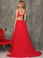 This fun chiffon gown features a semi-sheer lace bodice with a flowy skirt. Gwen also has an open back with delicate applique, making it the perfect dress for your upcoming prom.&nbsp;

DJ&nbsp;A10364