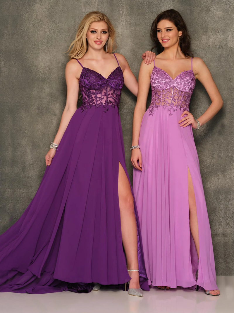 This fun chiffon gown features a semi-sheer lace bodice with a flowy skirt. Gwen also has an open back with delicate applique, making it the perfect dress for your upcoming prom.&nbsp;

DJ&nbsp;A10364