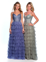 This fun gown features a lace bodice with an open, keyhole back and a layered tulle skirt. This playful dress just needs some simple accessories to complete your prom look.


DJ&nbsp;11148