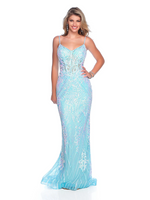 This dress features an illusion bodice with corset boning and spaghetti straps. This gown also has a fit and flare silhouette with sequin embroidered mesh fabric. Choose this stunning dress for your next prom or formal event.

DJ 11378