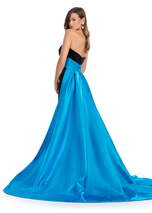 This Ashley Lauren gown features a fitted silhouette, velvet fabric, sweetheart neckline, and shiny satin fabric to create a dramatic overskirt. Pair this dress with some sparkly earrings for the perfect pageant look.

Ashley Lauren 11857&nbsp;