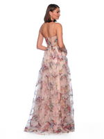 This dress features an A-Line silhouette, a sweetheart neckline with an exposed corset and tulle floral printed fabric, and a skirt slit. Pair this dress with dainty heels for your next prom or formal event.&nbsp;

DJ 12075