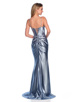 This gown features a fitted silhouette, sweetheart neckline, corset top with hot pressed stoning along the middle of the bodice, lace-up back and shiny jersey fabric. Pair this dress with statement earrings for the perfect prom or pageant look.&nbsp;

DJ 12250