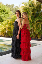 This gown features a sweetheart neckline with spaghetti straps and a lace-up back. The skirt has layered tiers creating a slight A-line silhouette all with unique beading and sequined detailing on the fabric. This dress is truly one-of-a-kind and could be your dream dress for your next prom or formal event.

PV 4341