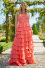 This A-line gown features a leaf lace top and a chiffon ruffle-tiered skirt with a slit. Choose this stunning dress for your next prom or formal event!

Sherri Hill 56866