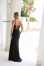 This dress features a V-neckline with adjustable spaghetti straps, a lace-up back, and a fitted silhouette. This gown is fully sequined and beaded in an intricate pattern. This dress is glamorous and could be ideal for your next prom or formal event.

PV 4306