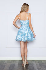 This cocktail dress features glitter leaf and floral print sequin mesh, spaghetti straps and a square neckline. The lace-up back and the A-line silhouette flatters multiple body types and could be ideal for your next homecoming, sweethearts or formal event.  PY 9190