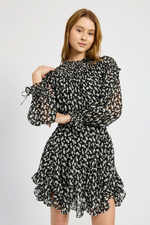 This modest cocktail dress features a subtle floral print, a high neckline, long sleeves and ruffle detailing. The fully covered back is perfect if you are looking for that extra coverage without sacrificing style. Choose this effortless dress for your next homecoming, sweethearts or formal event!

ENS IEI4143D-1