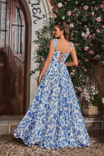 This dress features a square neckline with 1-inch straps, a lace-up back, an A-line silhouette with pockets. The floral print is vibrant and has a bold design impact. It may be the perfect gown for your next prom or formal event!

JAD J26043